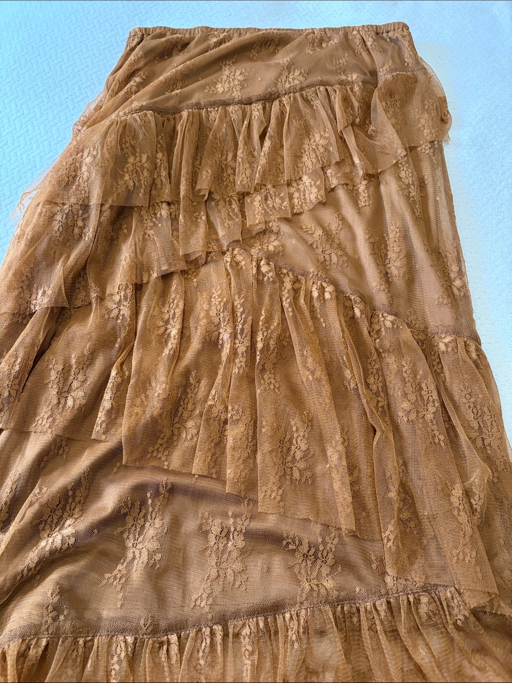 Hem & Thread Lace Ruffle Tiered Maxi Skirt - Brown